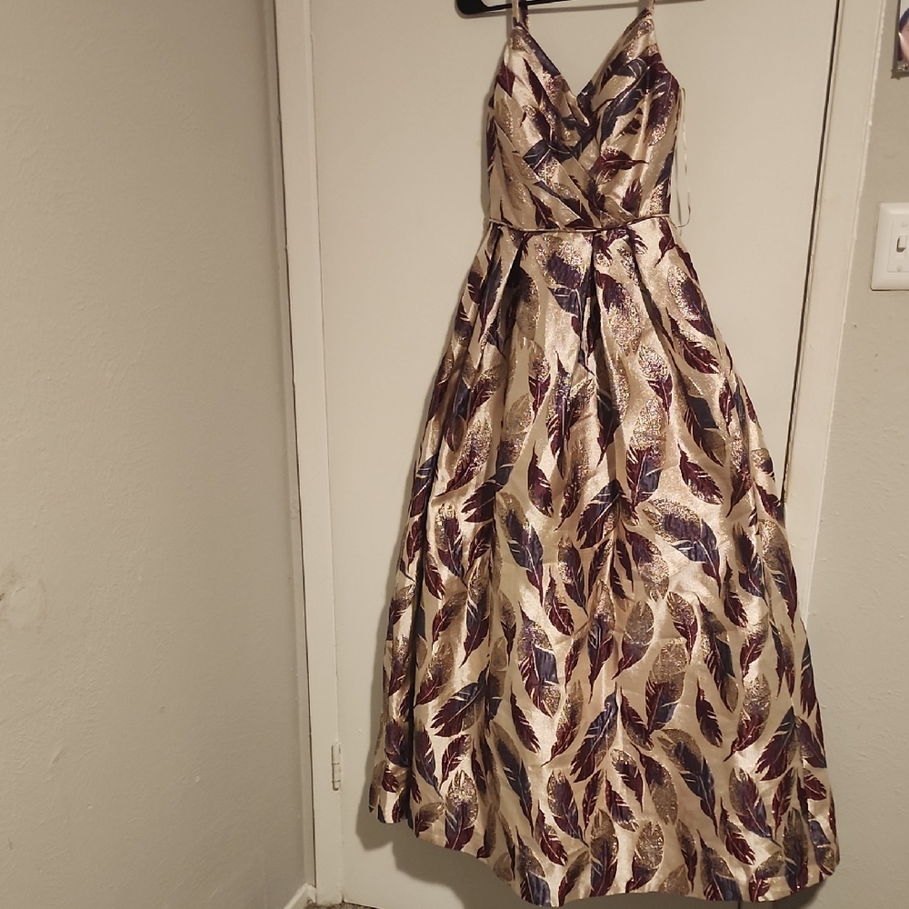 Morgan & Co. Cream and Purple Leaf Print Dress